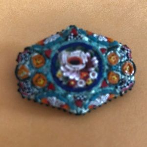 Vintage pin brooch micro Mosaic white flower Italy stamped on back